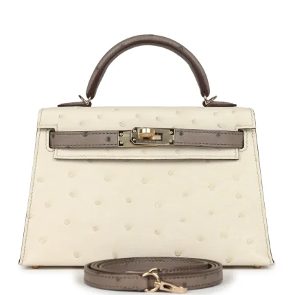 Hermès Special Order (HSS) Kelly Sellier 20 Beton y Gris Tourterelle Ostrich Permabrass Herrajes